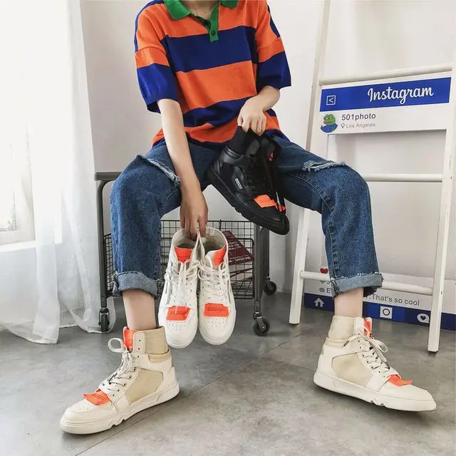 Ins/суперпожарная обувь мужская обувь Весенняя Корейская версия тренда Harajuku high to help парусиновая мужская повседневная обувь