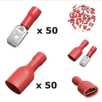 

100 Insulated Red Male Female Spade Terminal Connector Terminals Crimp Cable Hot