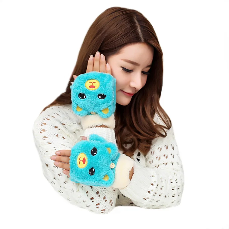 VISNXGI, женские кашемировые перчатки, милые Мультяшные зимние перчатки, утолщенные запястья, высокое качество, Guantes Mujer, ветрозащитные перчатки, теплые