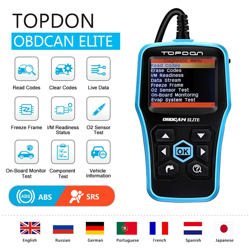 OBD2 сканер TOPDON OBDCAN ELITE считыватели кодов полнофункциональный автомобильный