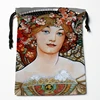 New Arrival Alphonse Mucha Drawstring Bags Print 18X22CM Soft Satin Fabric Resuable Storage Storage Clothes Bag Shoes Bags 6