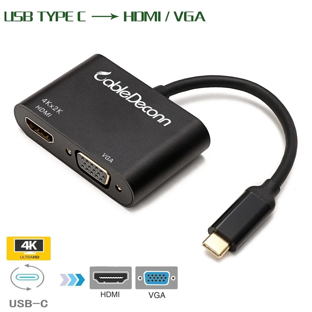 Кабель-адаптер type c к HDMI VGA 4K для Macbook pro dell xps USB C - Цвет: Черный