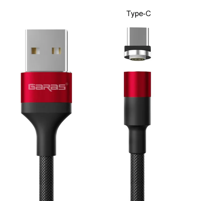 GARAS Magnetic USB Cable Adroid  Micro USB&Type C 3A Fast Charging Charger Data Cable QC3.0 Quick Charge Magnet Charger Cable red Type c cable