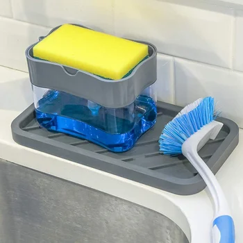 

Automatic Soap Dispenser With Cleaning Sponge Storage Grid For Kitchen Household Rectangle Refillable Bottle 1PC Decor