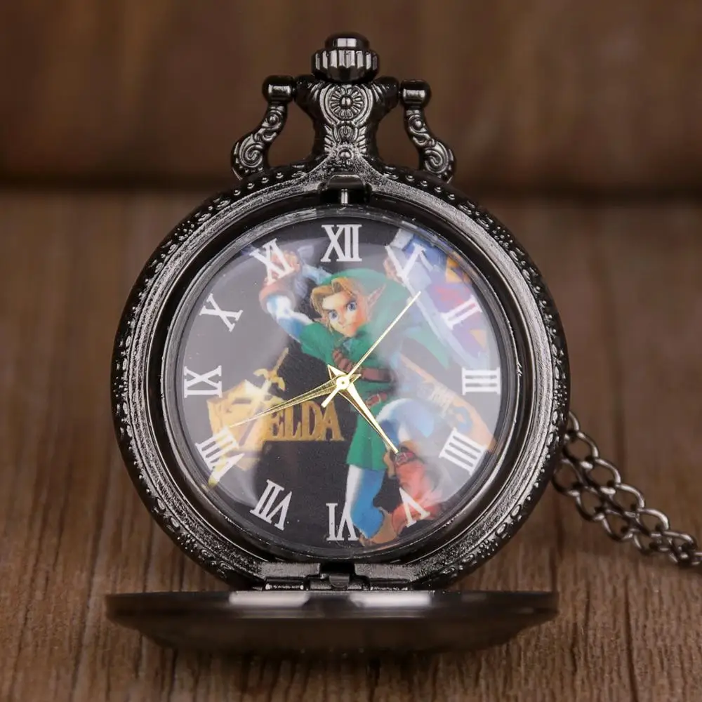Винтажные бронзовые легенда о Зельде кварцевые старинные карманные часы бронзовые мужские женские подвесные часы с ожерельем подарки Fob часы