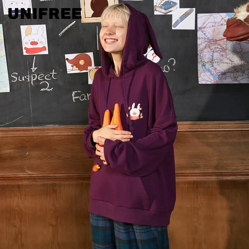 

UNIFREE Autumn 2019 New Blouse for Girls with Lovely Caps, Loose Ears and Loose Korean Version U193A109YY