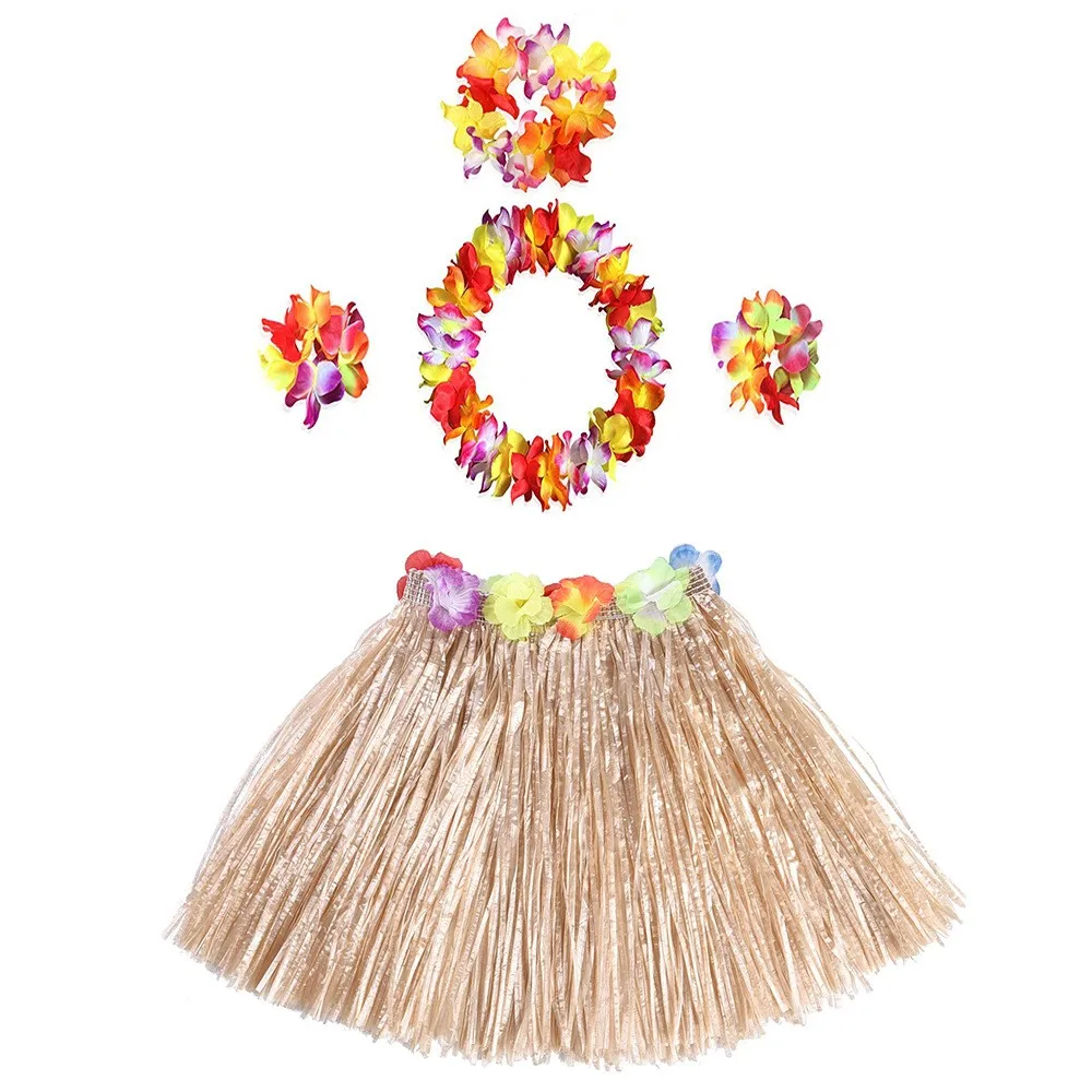 Пластиковые юбки «хула» для Гавайской вечеринки, гирлянды в виде искусственных цветов, Летние Гавайские вечерние тропический Декор