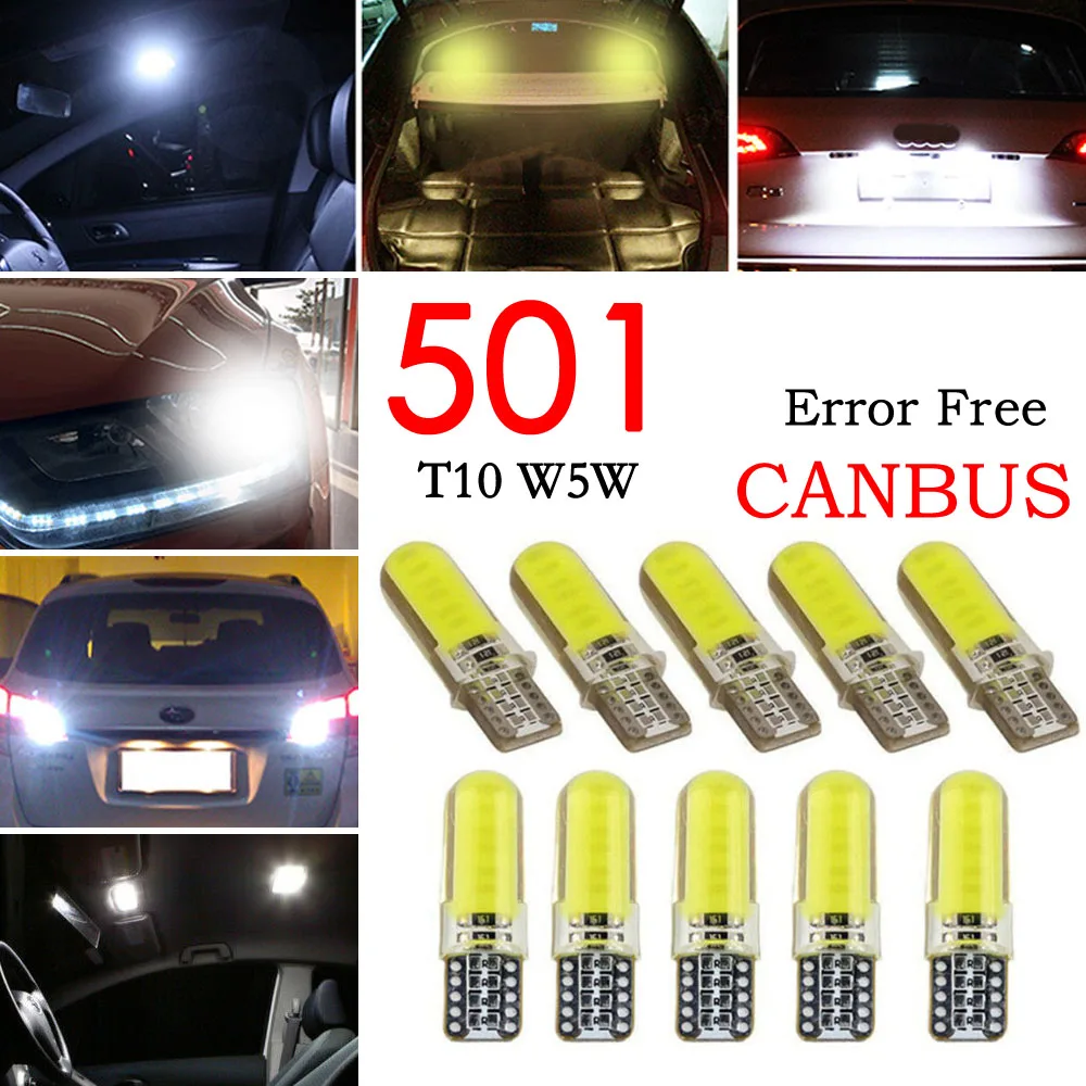 Светодиодный светильник для автомобиля COB W5W T10 10 шт. белый клиновидный