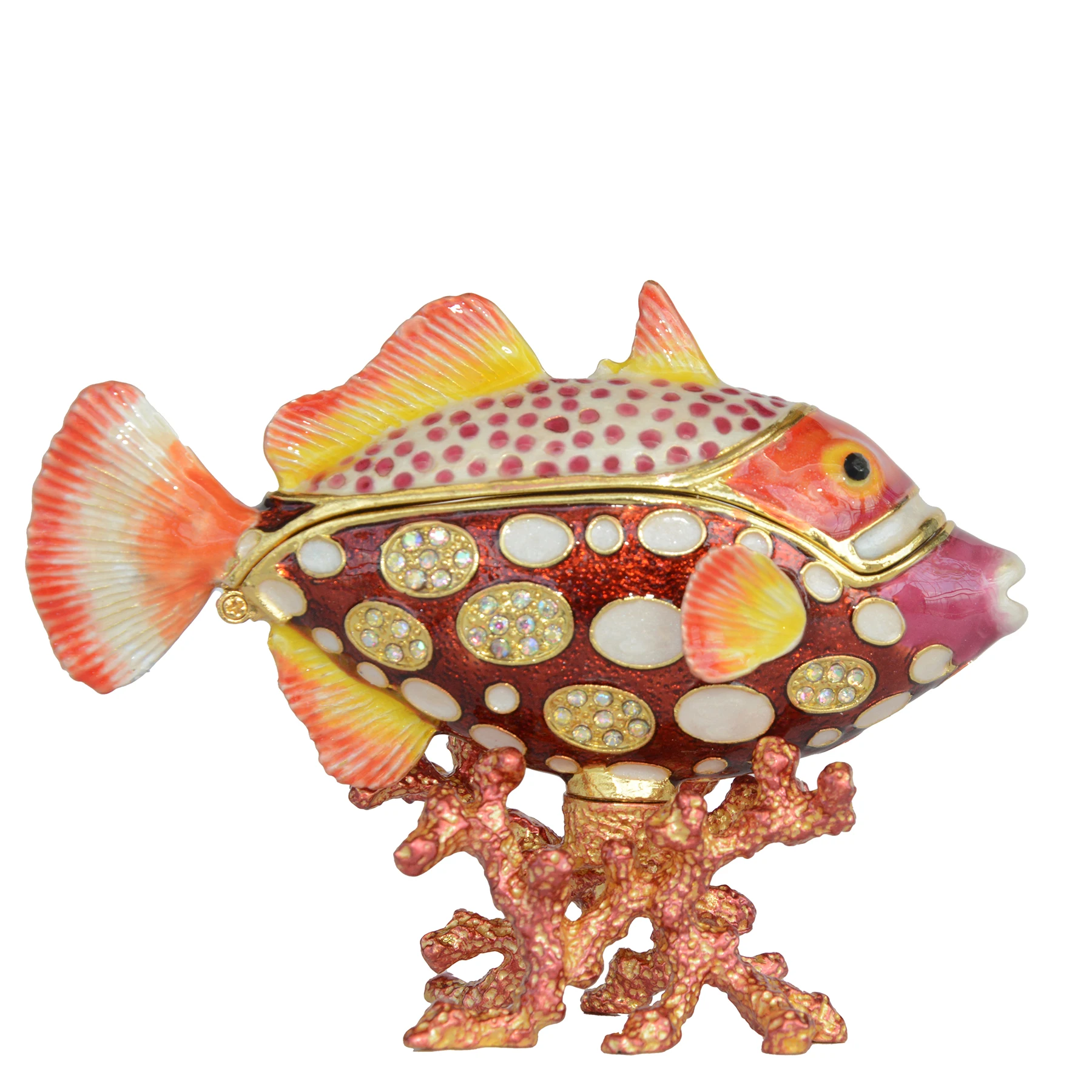 Tropical Fish with Coral Hinged Mini Storage Boxes Rhinestones Collectible Gifts