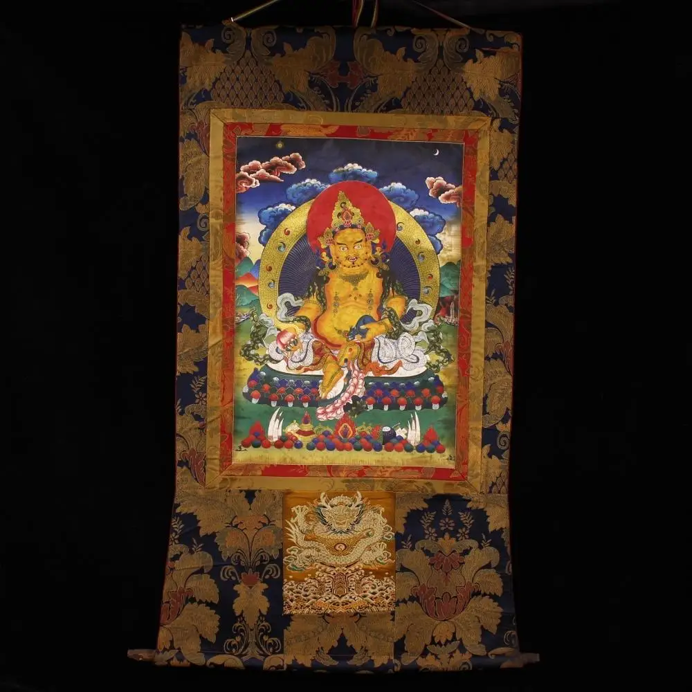 

Home Decor 51" Tibet Buddhism Temple Silk Cloth Handmade painting cloth Huang Caishen Esoteric Guardian Thangka Tangka