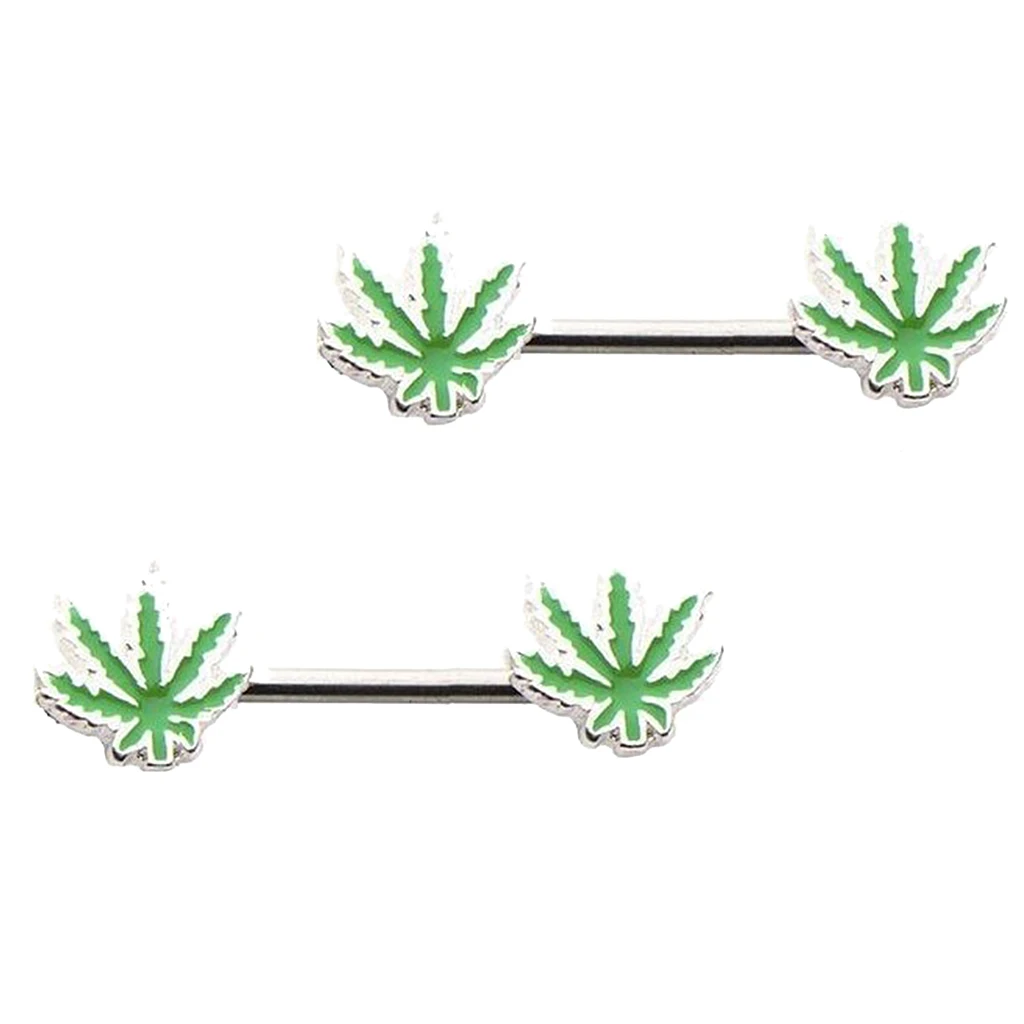 2pcs Sexy Lady Girls 14 Gauge Nipple Ring Maple Leaf Charms Body Jewelry