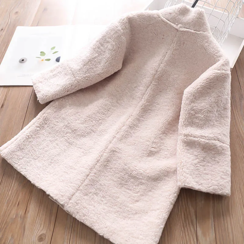 Autumn and Winter Girls Double-pocket Lamb Flannel Overcoat Children's Outerwear Wholesale