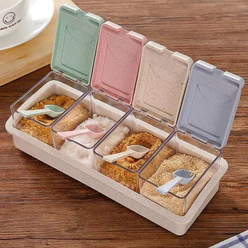 

1pcs Wheat straw jar Condiment seasoning bottle set kitchen dressing salt tank tank seasoning box kitchen tools