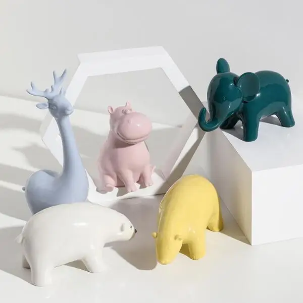 Ceramic Sculpture Of Polar Bear, Hippopotamus, Elephant And Elk Statue