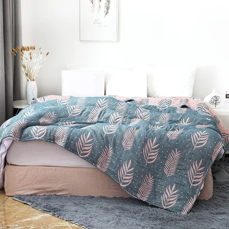 Хлопковое муслиновое одеяло кровать диван путешествия дышащий розовый зеленый жаккард с рисунком в виде листьев большой мягкий плед Para одеяло 200x230 см
