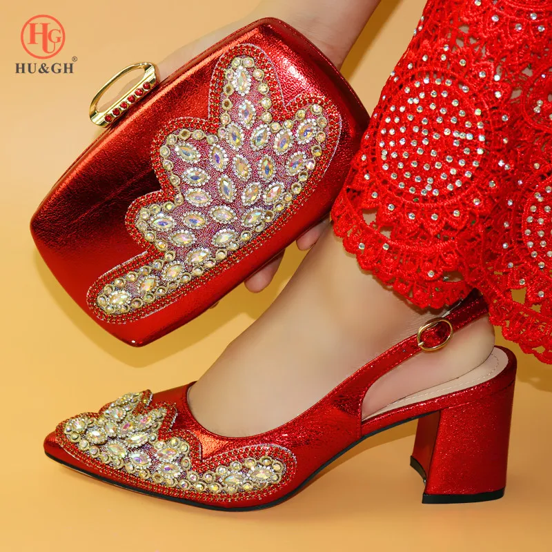 

Italian Shoes and Bag To Match Shoes with Bag Set Red Color Nigerian Shoe and Bag Set Pointed Toe Party Wedding Sandals Shoe