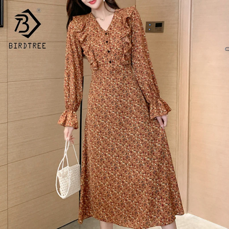 Новинка весны 2020 женское элегантное платье с цветочным принтом и v-образным