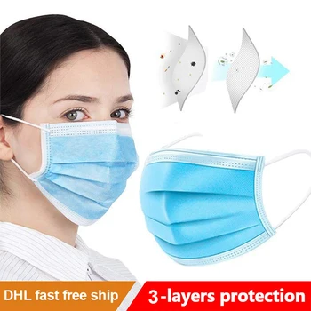 

Fast Free Ship 200pcs Disposable Face Masks Elastic Ear Loop 3 Ply Breathable Comfortable Dust Mask Daily Personal Health Mask