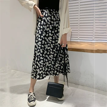 

2020 Summer High Waist Skirt Daisy Floral Print Skirt Mid-Length Women's Korean-Style Loose Mesh Plus size Skirt S-XXL