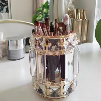 

European Style Crystal Pen Holder Makeup Brush Storage Bucket Organizer Desktop Adornment (Assorted Color)