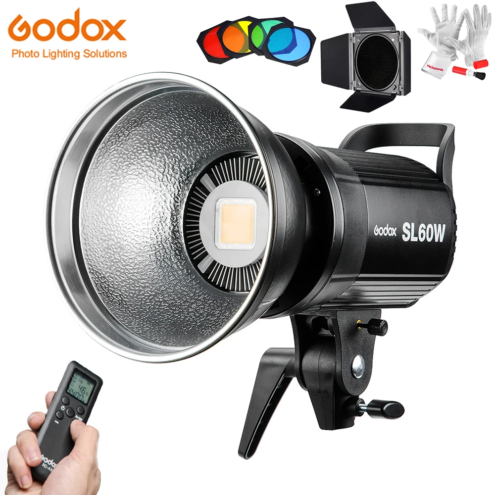  Godox SL60W Led Video Light 5600K 60W CRI 95+ Bowens Mount with Remote Controll & BD-04 Barn Door H - 32989759431
