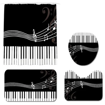 

FashionBath Mat Bathroom Set,Black and White Piano Keys Bathroom Carpet Shower Curtain Four Sets of Toilet Sets-4 Pieces,Anti Sl