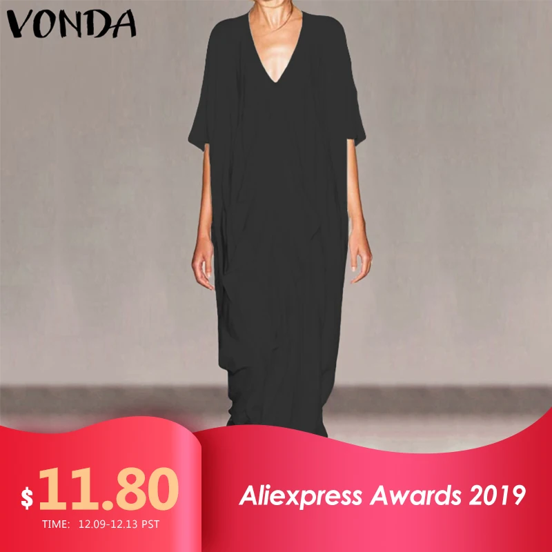 VONDA платья женские летние вечерние длинные платья макси с коротким рукавом винтажные однотонные хлопковые платья-рубашки размера плюс халат