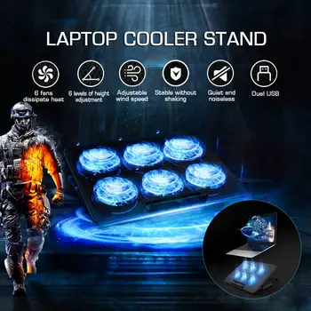 

S SKYEE 12-18 inch Laptop Cooling Pad with 2 USB Ports 6 Cooling Fan Laptop Cooler Adjustable Speed