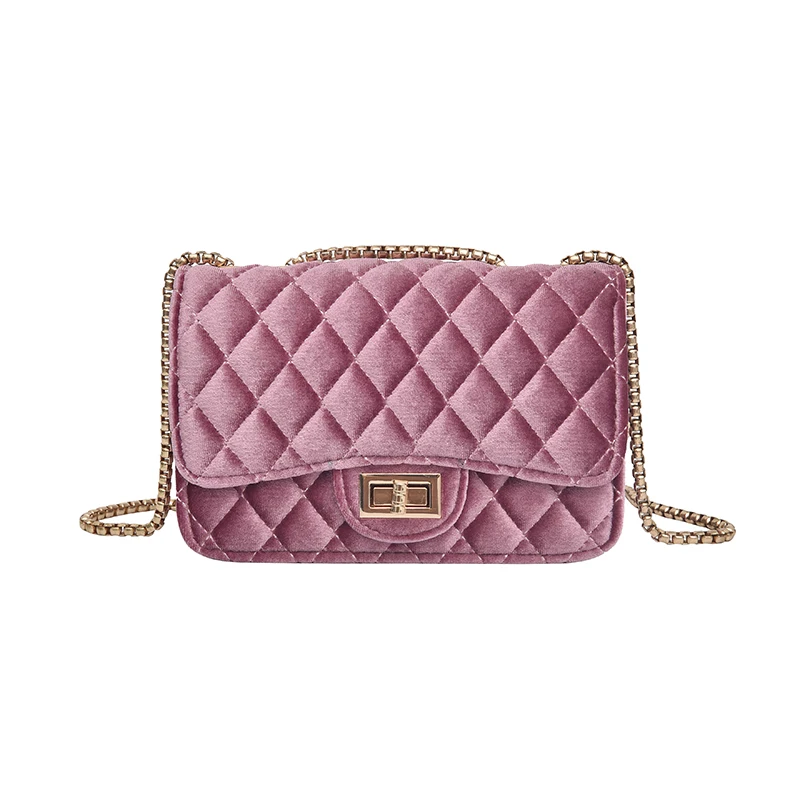 Роскошная модная простая маленькая квадратная сумка женская дизайнерская сумочка клатч Высококачественная бархатная ткань женская сумка через плечо - Цвет: Розовый