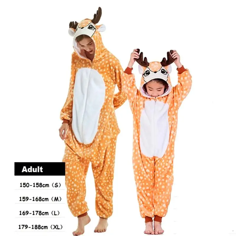 Кигуруми для Женщин Единорог пижамы наборы фланелевые милые животные пижамы Дети Зима стежка пижамы с капюшоном домашний костюм мультфильм - Цвет: New Deer