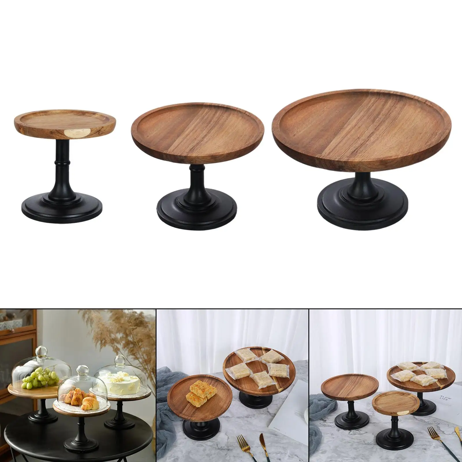 Wood Cake Stand Household High-Footed Display Plate Serving Platter Round Cake Pedestal Stand for Sushi Fruit Snack Wedding