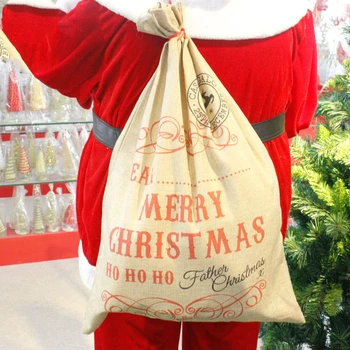 

40x79cm Merry Christmas Linen Gift Bag Santa Claus Sacks Drawstring Candy Packaging Bag Natal Noel New Year Xmas Home Decor