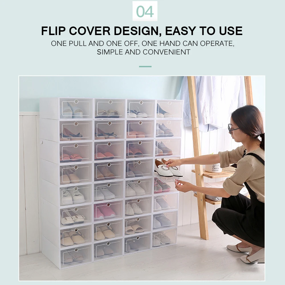 

New 6Pcs/Set Shoe Organizer Drawer Transparent Plastic Shoe Storage Box Rectangle PP Thickened Shoes Organizer Drawer Shoe Box