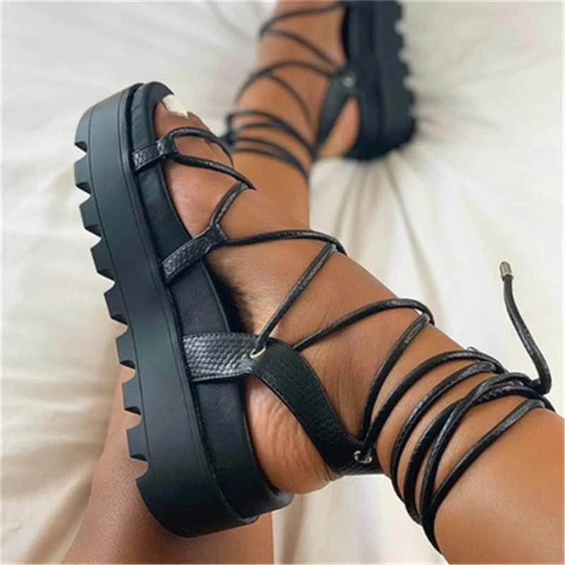 

Siddons 2020 New Arrival Women Summer Platform Sandals Open Toe Cut-out Sexy Wedges Shoes Cross-tied Female Gladiator Sandals