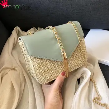 

Fringed Chain Small Flap Bags For Women 2020 Fashion Straw Crossbody Bags Ladies Summer Messenger Shoulder Handbags