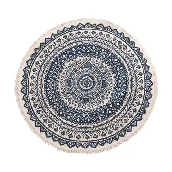 

90cm Round Ethnic Style Carpet 3D Printed Carpet Rug Bedroom Bedside Bathroom Antislip Retro MatFloor Mat Romantic Home Decor