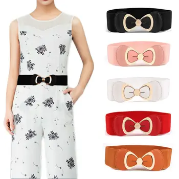 

Fashion Elastic Cinch Belt Wide Stretch Waist Band Clasp Buckle Bow Wide Leather Elastic Cinch Corset Waistband Dress Shirt Belt