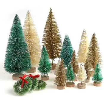 

30 Pieces Miniature Sisal Frosted Christmas Trees Bottle Brush Trees Ornaments 634E
