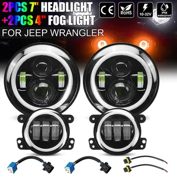 

NEW 2 x 7 Inch Round LED Headlights Halo DRL Angle eyes Turn Signal Light For Jeep for Wrangler 2007-2018 JK