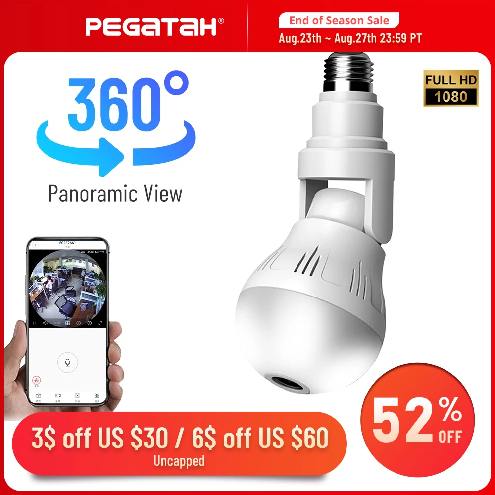 360 Wifi Panorama Camera Bulb 3MP Panoramic Night Vision Two way audio Home security Video Surveillance Fisheye Lamp Wifi Camera wifi security camera