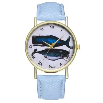 

Women's Watch Quartz Watch Blue Whale Litchi Pattern Leather Strap Round Dial Quartz Watches Exquisite Workmanship Casual
