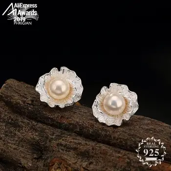 

S925 Fine Antique Earrings 925 Sterling Silver Women Handmade Vintage Natural stud shell freshwater pearl shell