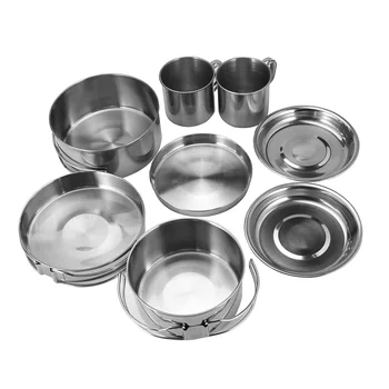 

8pcs Outdoor Camping Pot Set Cooking Cookware Tableware Pots Pan Cover Plate Cup For Hiking Backpacking Picnic BBQ Cookset