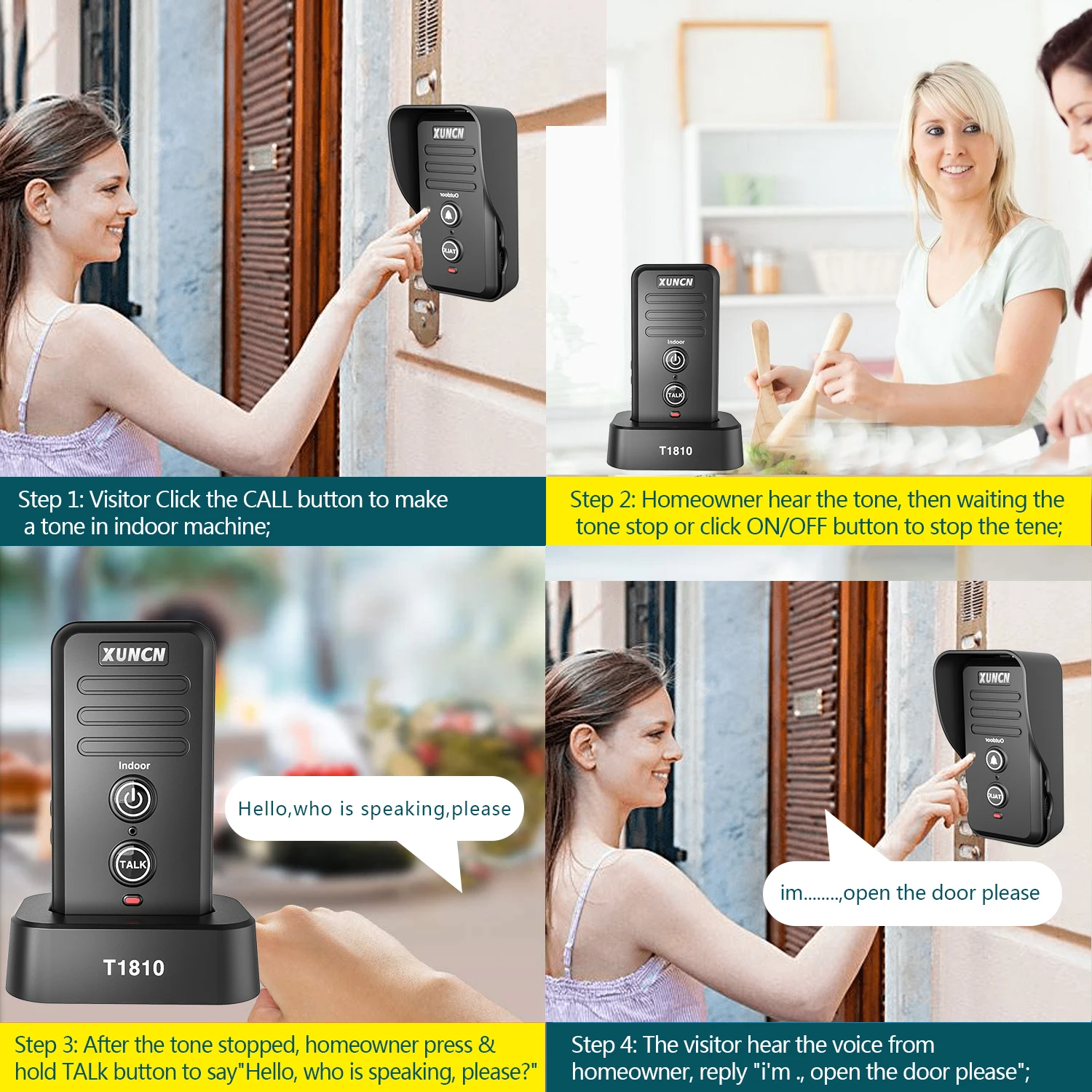 intercom audio XUNCN Wireless Voice Intercom Doorbell for Family House Office Intercom System-1810 More than 1000 Meters Over a Long Distance door intercom system