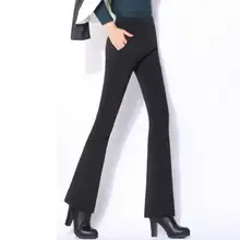 Весенне-осенние Стрейчевые хлопковые расклешенные брюки с высокой талией, элегантные офисные расклешенные брюки размера плюс 4XL, черные, красные, синие DV497
