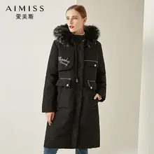 AIMISS бренд женский пуховик Роскошная вышивка с капюшоном толстый очень теплый длинный пуховик зимняя одежда верхняя одежда на молнии