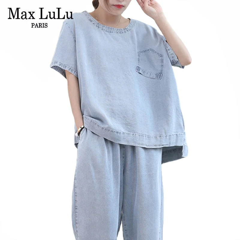 Max LuLu/Новинка 2020 корейские модные женские летние джинсовые костюмы повседневные