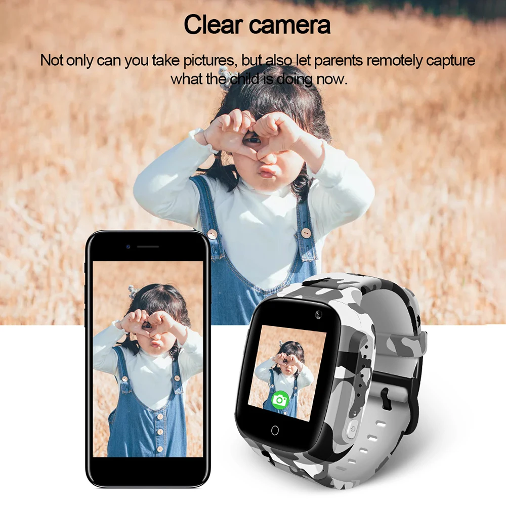LEC2 Kids Smart Watch 1.3'' IPS Color Screen Phone Wristwatch Voice Chat SOS Phone Call GPS+ WiFi+ LBS Smart Timer Camera