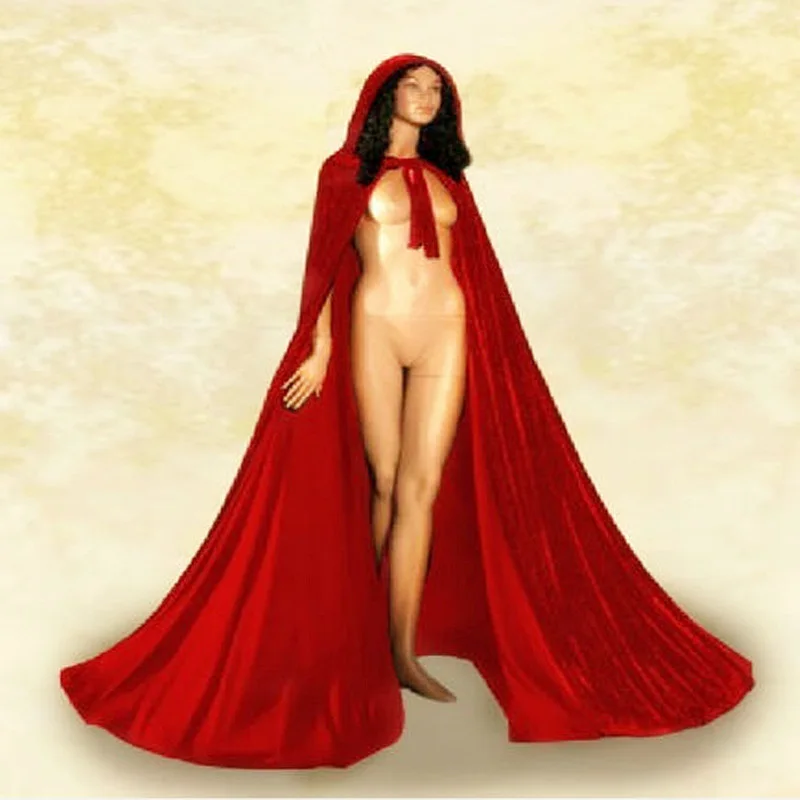 Бархатное Черное и красное пальто накидки пальто принцесса шаль вельветовый плащ с капюшоном Готический средневековый Плащ шаль плащ - Цвет: Red - red