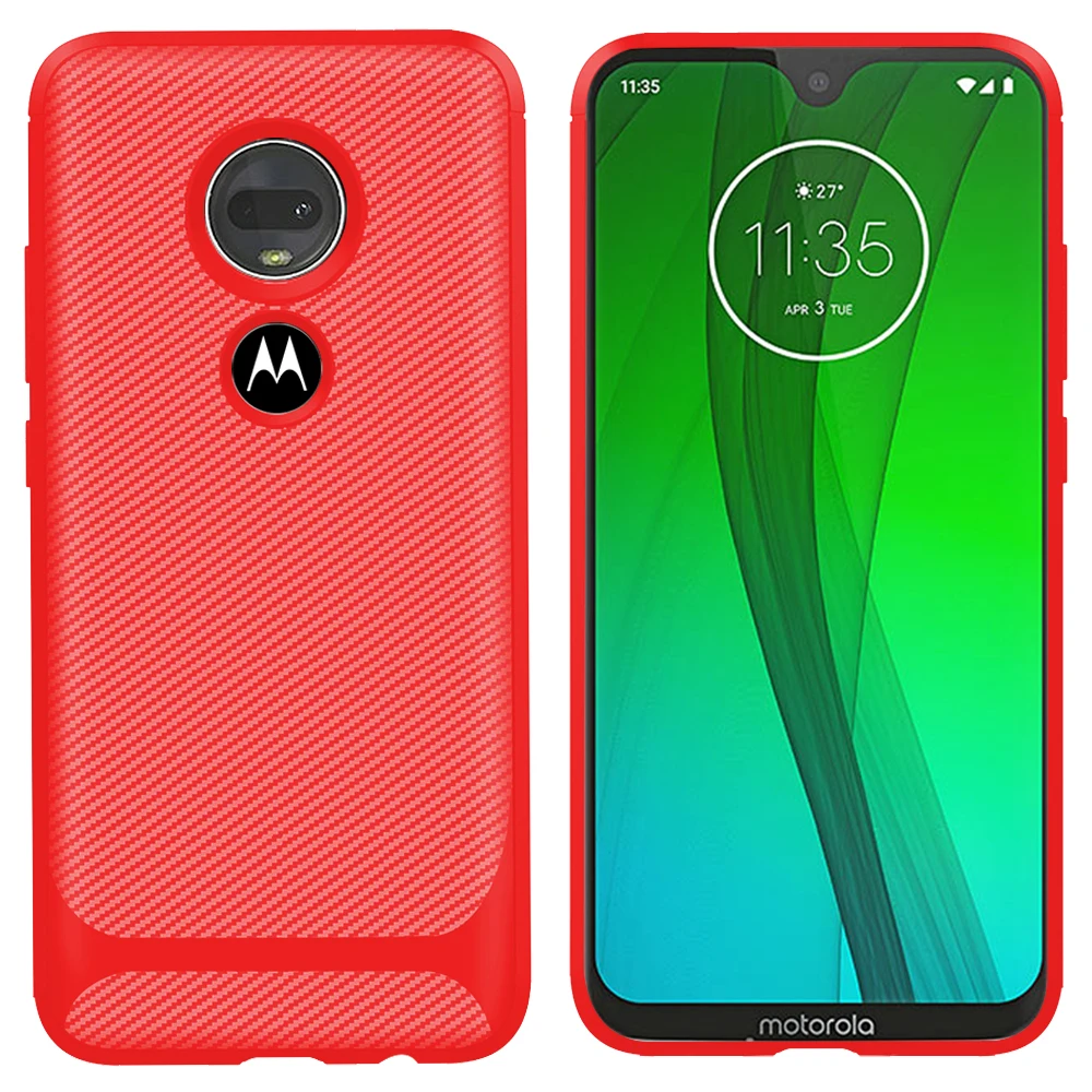 Красный Moto rolaG7 Play G7 power G8 plus чехол из углеродного волокна ТПУ противоударный чехол - Цвет: Красный
